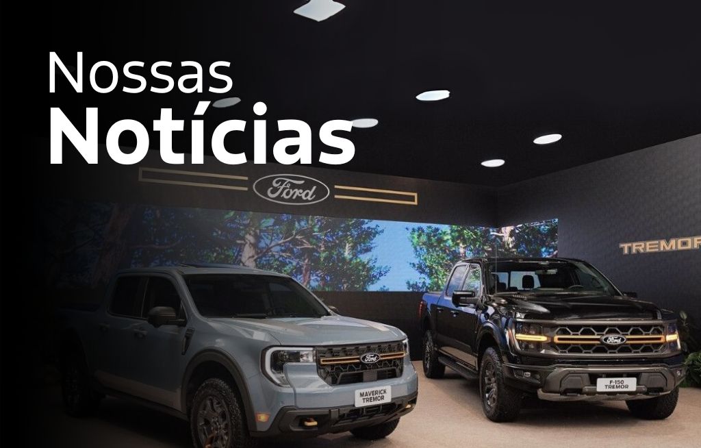 Notícias Ford Gambatto Imagem com texto e duas F-150 tremor expostas