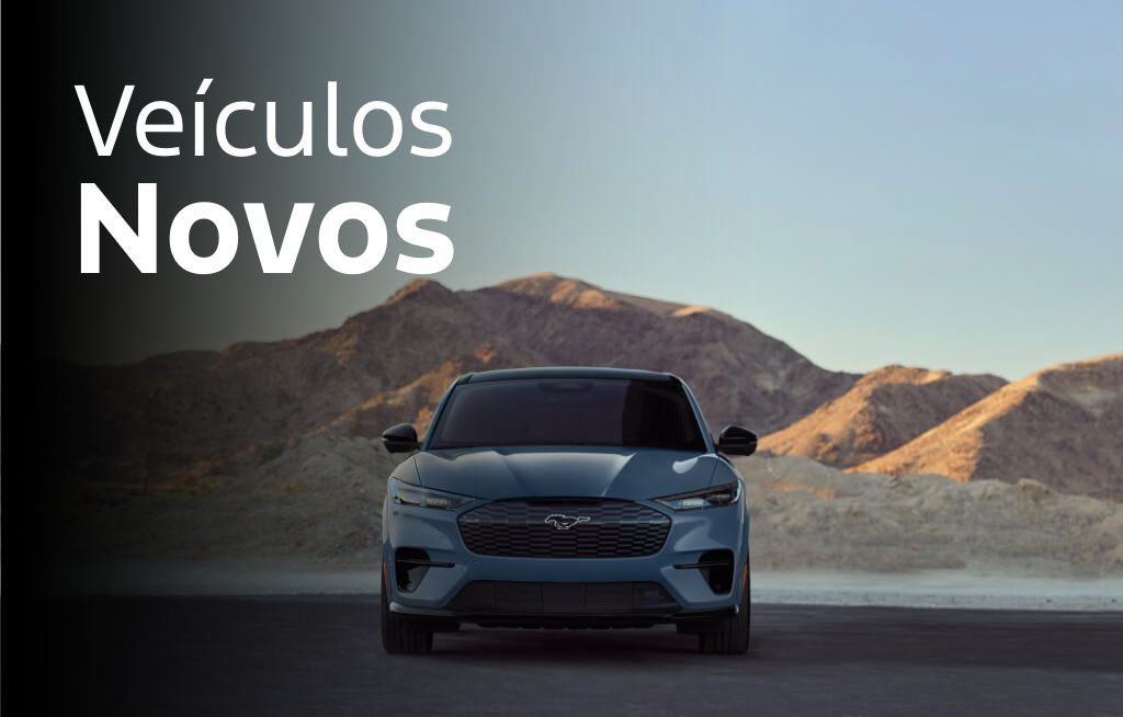 Veículos Novos Ford Gambatto Imagem de um Ford Mustang de frente com um texto encima