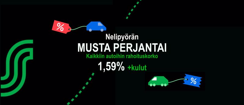 Nelipyörän Musta Perjantai - Kaikki autot 1,59% rahoituskorolla