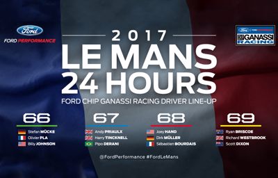 Gehele Ford GT-team in 2017 aan de start bij 24 uur van Le Mans
